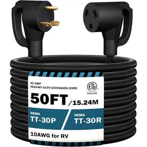 50FT RV Extension Cord 30 Amp, RV Power Extension Cord NEMA TT-30P Male to TT-30R Female Heavy Duty 10 Gauge STW 3-Wire for RV Trailer Campers 125V, 3750W, ETL Listed (50FT 30AMP)
