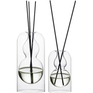 Empty Glass Fragrance Reed Diffuser Bottles,for Essential Oil, with 16pcs Black Reed Sticks,Minimalist Decor,2pcs/Set.