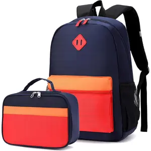 Backpack Set for Girls Boy  Backpack with Lunch Box for Elementary Primary  School Bag (Navy Red Set, Large)