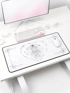 White Desk Mat Cute  Coquette Mousepad  Large Desk Mat For Gaming Setup  Kawaii Bunny Desk Mat  Angelcore Desk Mat for Cozy Gamers