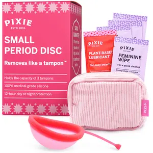Pixie Menstrual Disc for Feminine Care - Ranked 1 for Best Tampon Alternative Period Disc - 100% Medical-Grade Silicone - Removes Like a Tampon - Wear 12 Hours - Capacity of 3 Tampons (Small, Pink)