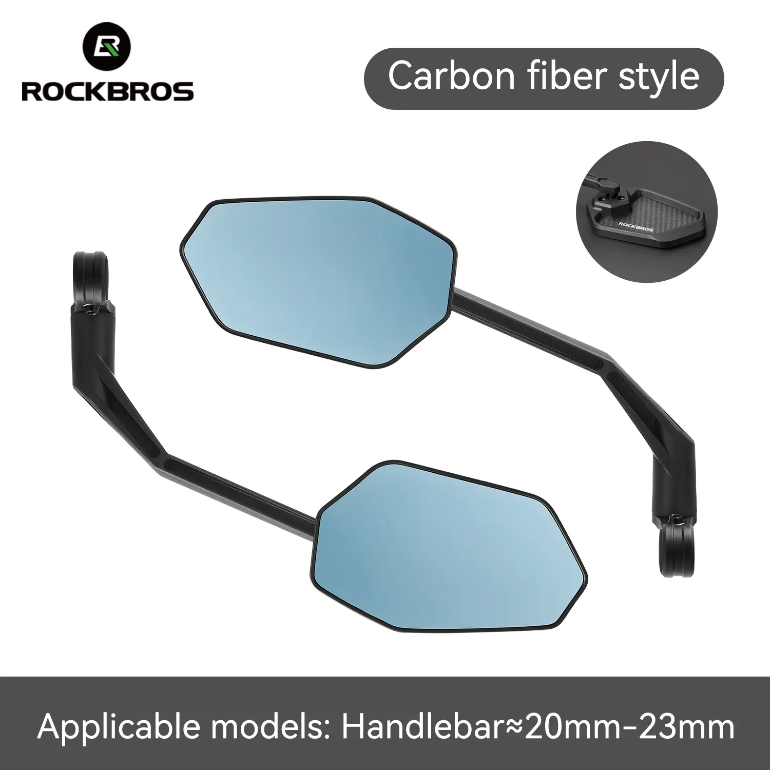 ROCKBROS Adjustable Handlebar Bike Rearview Mirror with Anti-Glare Glass Carbon Fiber Style 360° Rotation for 21-31.8mm Handlebars
