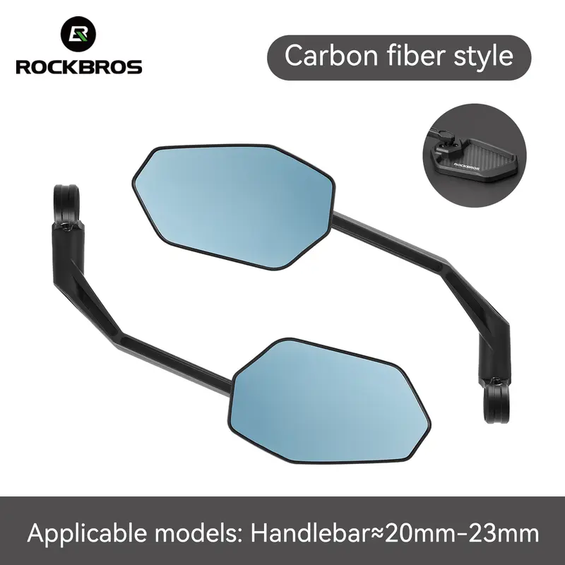 ROCKBROS Unisex Bicycle Rearview Mirror - Bicycle Accessories, Ebike Accessories, Handlebar Mount Adjustable, Convex Shape, Ball-Joint Rot, Anti-Glare Lens, Carbon Fiber Style, 360° Rotation, Fits 21-31.8mm Handlebars for Mountain & Road Cycling