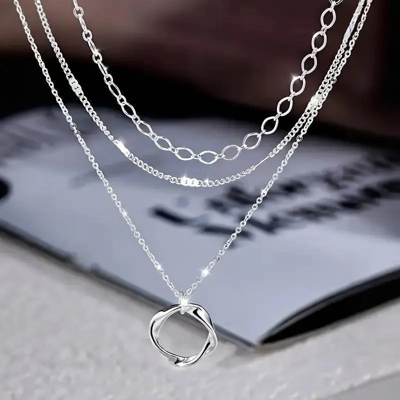 Women's Fashion Minimalist Round Pendant Necklace, Dainty Layered Chain Look Jewelry for Leisure & Outdoor Use, Ideal for Daily Wear & Anniversary Gifts, Elegant, Fashion Minimalist Necklace
