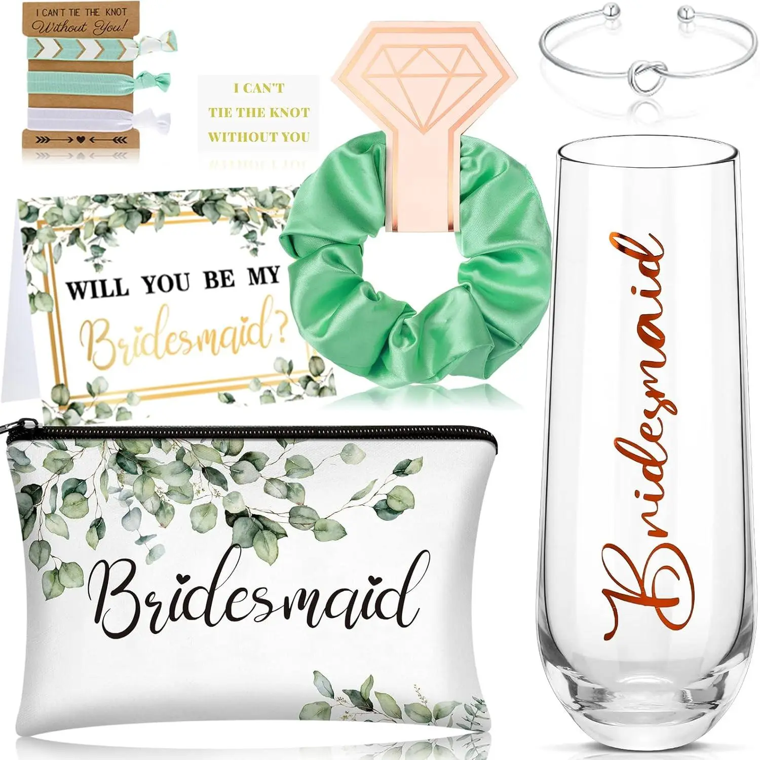 9 count Bridesmaid Proposal Gifts Sets Will You Be My Bridesmaid  Maid of  Box Include Champagne Glass Makeup Bag Bracelet for Engagement Wedding Bachelorette Party (Bohemian)
