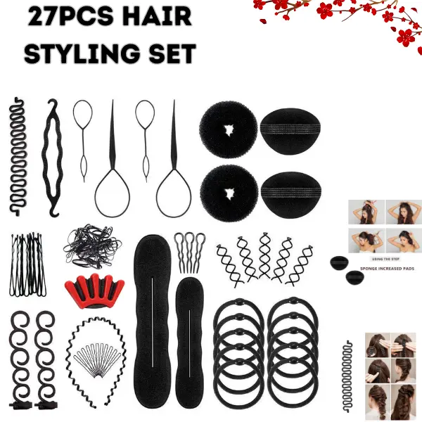 27PCS Hair Styling Tool Set | Hair Braiding Kit with Hair Styling Accessories | DIY Hair Styling Tools for Braids, Ponytails, Buns & Hair Twists | Hair Styling Kit for Women & Girls