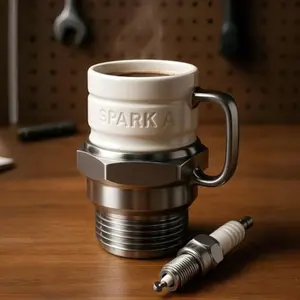 Spark Plug Mug, Thick Resin Coffee Cup, Automotive Theme, Heat Resistant, Mechanic Gift, Collector Item, Unique Car Lover Accessory