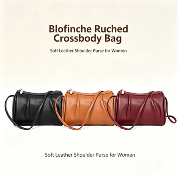 Blofinche Ruched Genuine Cowhide Leather Crossbody Bag for Women, Soft Mini Shoulder Purse with Adjustable Strap, Small Lightweight Phone Handbag for Daily Travel Shopping