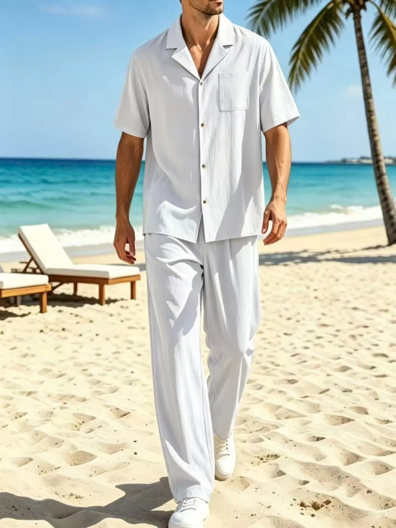 Two-Piece Set Men's Summer Casual Versatile Short Sleeve Button Shirt & Long Pants, Loose Stylish Classic Casual Outdoor Trousers, Daily Wear for Warm Weather