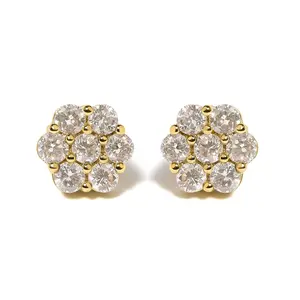 14K White Gold 3 cttw Prong Set Round-Cut Diamond Floral Cluster Stud Earring (I-J Color, SI1-SI2 Clarity)