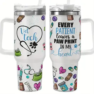 HACOOL SHOP40oz Stainless Steel Vet Tech Tumbler with Handle – Medical-Themed Design, Perfect Gift for Veterinarians, Office, Camping & Dining Use Leakproof Bpa Free Bottled Mug