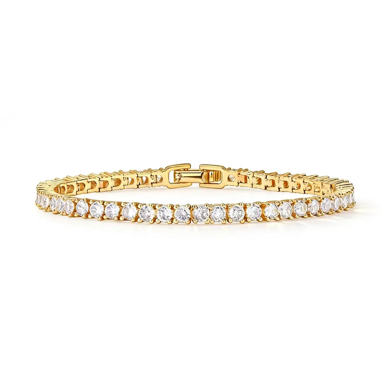 Elegant Tennis Bracelet with 3mm Cubic Zirconia, Gold or Silver Plated Diamond Decorated Chain for Men & Women, Durable & Easy to Maintain, Bling Effect, Daily Wear, Multiple Lengths, Nickel-Free Alloy, Tennis Chain, Double Security