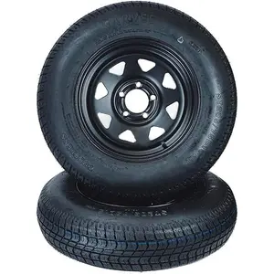 New Upgraded 2pcs ST205/75D15 Trailer Tires with 15" Black Steel Rims, 6 Ply Load Range C, 5 Lug 4.5" Bolt Pattern