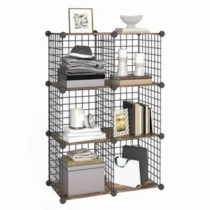 HOOBRO 6-Cube Metal Grid Storage Shelf, Modular Cabinet, DIY Bookshelf Storage Organizer, Wire Cube Storage, for Living Room, Bedroom, Study, Rustic Brown and Black#springtok#SpringSale #BigSpringSale