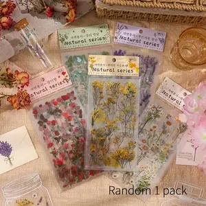 Random Color Flower Pattern Sticker, 6 Counts/set Vintage Label Sticker for DIY Scrapbook Diary Water Bottle Decoration Floral Pattern Sticker, for Scrapbooking