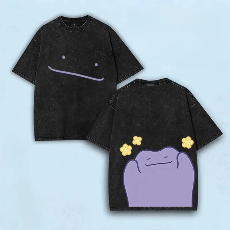 Ditto Inspired Cute Blob Washed T-Shirt – Kawaii Minimal Graphic Tee, Vintage Oversized Aesthetic Streetwear 67 summer clothes white christian clothing world tshirts 2000s orange black