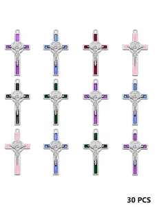30 Piece Set 6 Color Bead Making Materials Alloy Enamel St Benedict Cross Pendant, DIY Prayer Necklace Catholic Religious Jewelry Diy Pendants