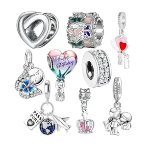 9-Pack Silver Plated Spacer Beads & Dangle Charms Set | Bracelet Making Jewelry Accessories