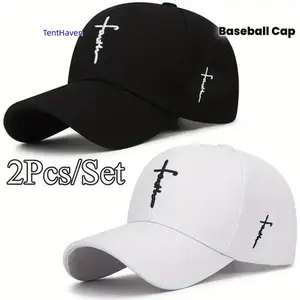 [2pcs/set Baseball Cap] 2pcs/setFashionable Black and White Baseball CapExquisite Cross Embroidery, Breathable AcrylicDuckbill Design, Suitable for Outdoor Sports,Fashionable for Men and Women, SportsAccessorieslDurable Headwear