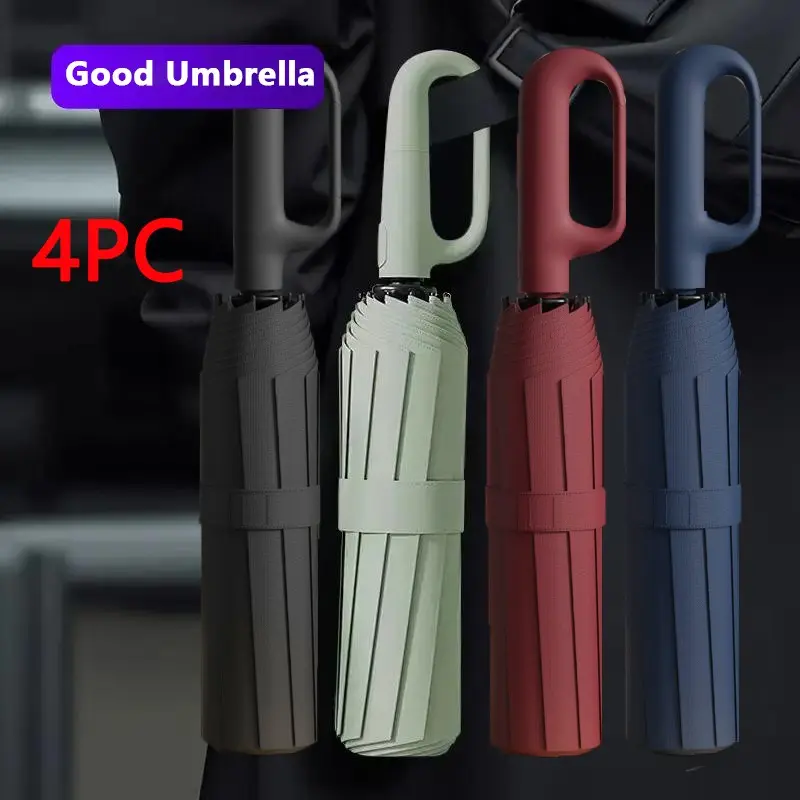 Creative Ring Handle 10k Dual Bone Rain Umbrella Set, Windproof Waterproof, Portable Design, Automatic Opening, Four-Piece Combination, Folding Umbrella, Rainproof Umbrella, Umbrellas For Rain