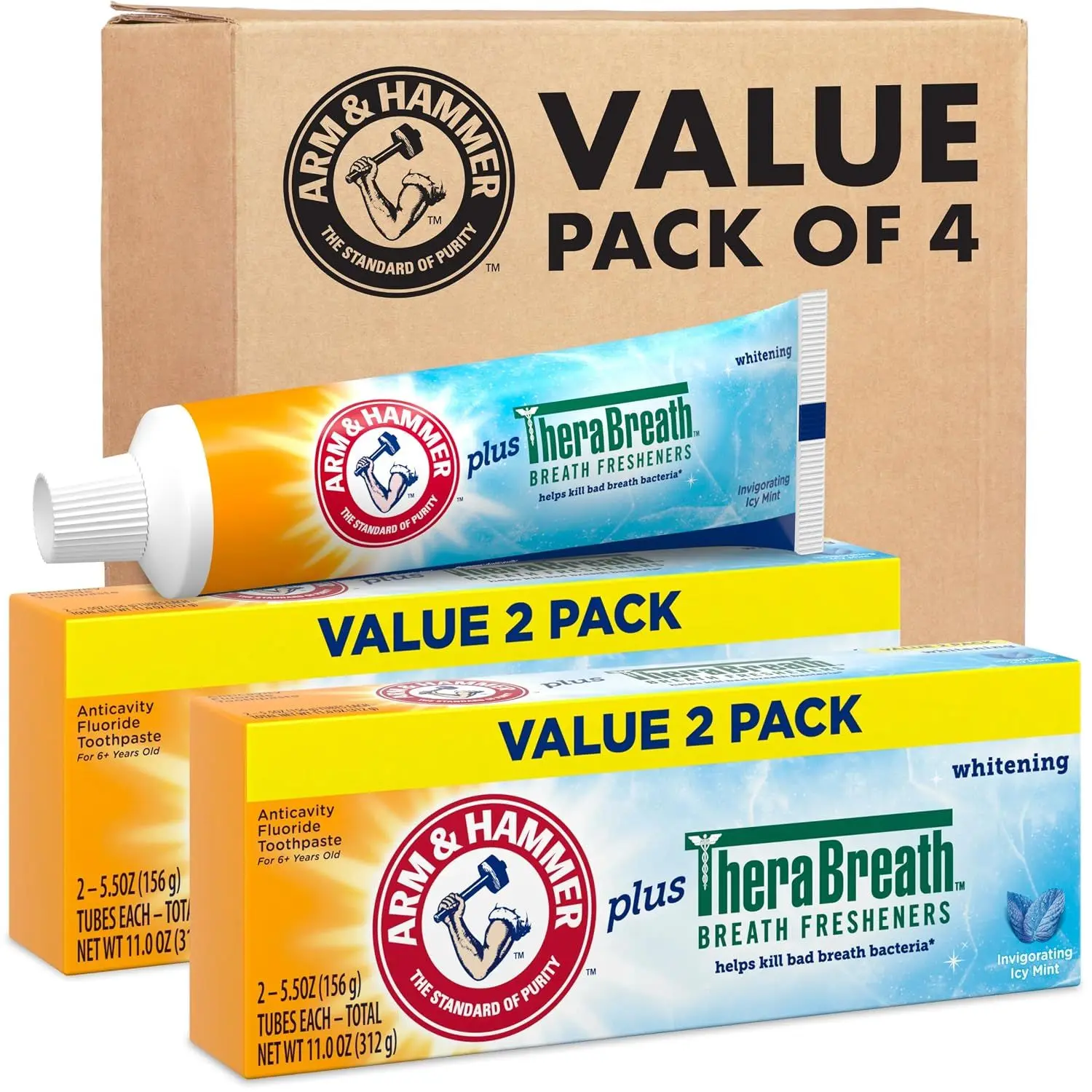 ARM & HAMMER Plus TheraBreath Toothpaste, Icy Mint, 5.5 oz, 2-Pack
