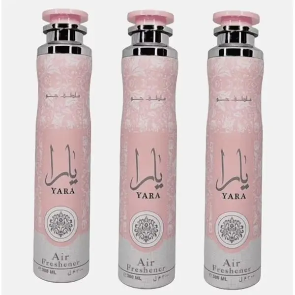 Lattafa Yara Arabian Room Air Freshener Spray Pack of 3 - 10.1 fl oz Each, Long-Lasting Floral & Fruity Aroma Scent Fragrance for Home Care