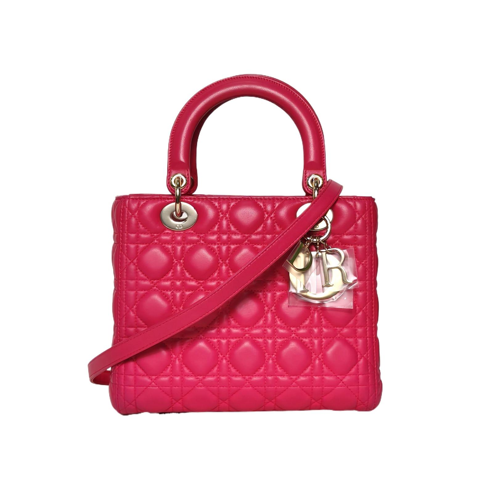 Pre-owned Dior leather Tote Bags 【DIZ】Lady Concubine Bag Five Grid Rose Red S Gold Buckle 2013
