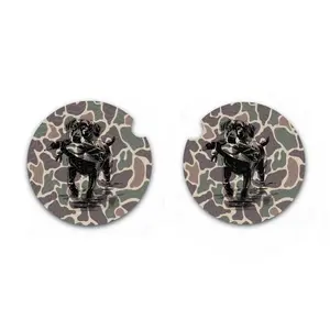 Camo Car Coasters, Dark Green Old School Camo, Lab Duck Hunting, Neoprene Coasters Set of Two, Auto Accessories