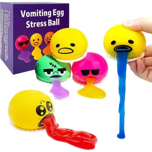 4 Pack Puking Egg Stress Ball Toys – Funny Slime Vomiting Squeeze Toy, Gross Fidget Prank Ball, Novelty Gag Gift for Kids & Adults, Easter Basket Stuffers