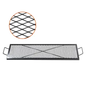 VEVOR X-Marks Fire Pit Grill Grate, TikTokShopBlackFriday, Rectangle Cooking Grate, Heavy Duty Steel Campfire BBQ Grill Grid with Handle & Support X Wire, Portable Camping Cookware for Outside Party Gathering