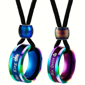 Two-piece Couple Necklaces for Him and Her Stainless Steel His Queen Her King Crown Pendant Necklace for Women and Men, Christmas valentine Gift for girlfriend or boyfriend Casual Trendy Jewelry Rings Style Choker halloween birthday gift