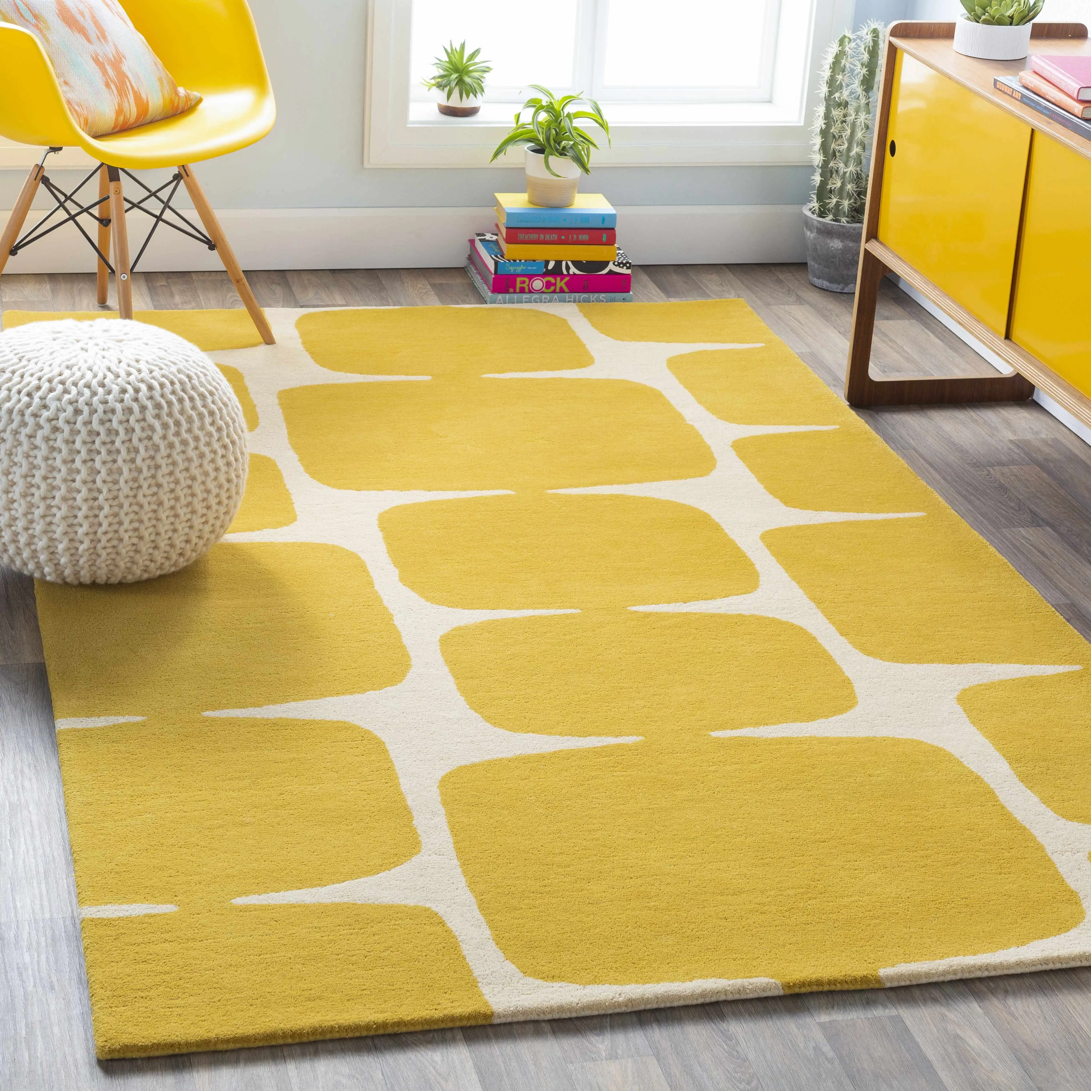 Astor Yellow Modern Wool Area Rug - Home Decor Piece, Living Room Mat (Promo)