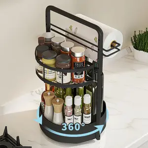Rotating Spice Rack Lazy Susan Turntable Organizer 2-Tier 9.84" Adjustable Height Storage Metal Storage Organization for Cabinet Kitchen Countertop & Pantry Spice Shelf Condiment Server Caddy
