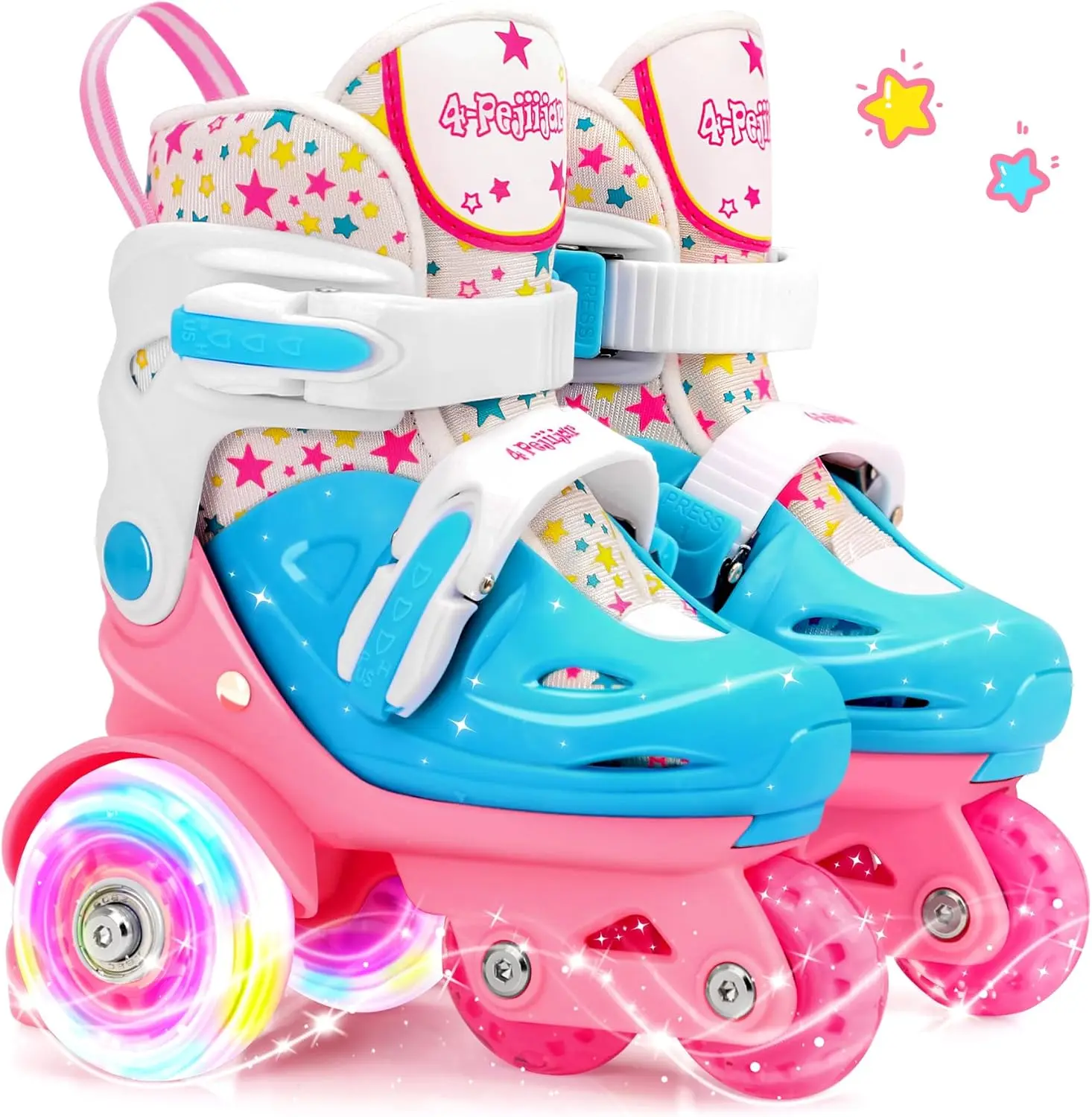 Toddler Inline Roller Skates - 4 Adjustable Sizes, Illuminating Design, 3-Point Safety System, Breathable Upper, Beginner Gift for 2-Year-Old Kids