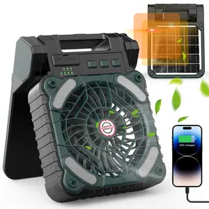 Portable Solar Powered Fan with LED Light, 90° Rotatable Solar Fan, USB Rechargeable Fan for Camping & Outdoor Travel