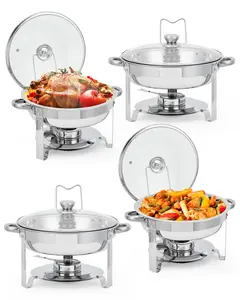 GARVEE 4-Pack 5QT Stainless Steel Round Chafing Dish Buffet Set for Home Parties, Christmas Gatherings, Catering Events - Durable and Elegant Buffet Serving Solution