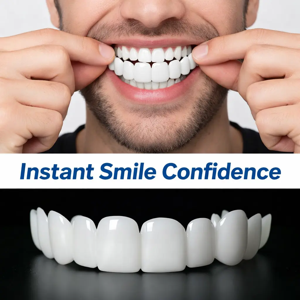 [3 Pairs] 1-Minute Teeth Whitening: Painless Clip-onTeeth Whitening Strips for an Instant Perfect Smile,Temporary Dentures for Instant Confidence Instant Visual LookEnhancer Natural White & Comfortable Moldable FalseTeeth