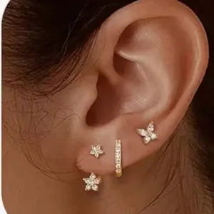 Delicate Butterfly Flower Ear Set for Women, Artificial Zircon Single-Pierced Earrings for Layered Styling, Earrings Jewelry, Artificial Zircon Earrings