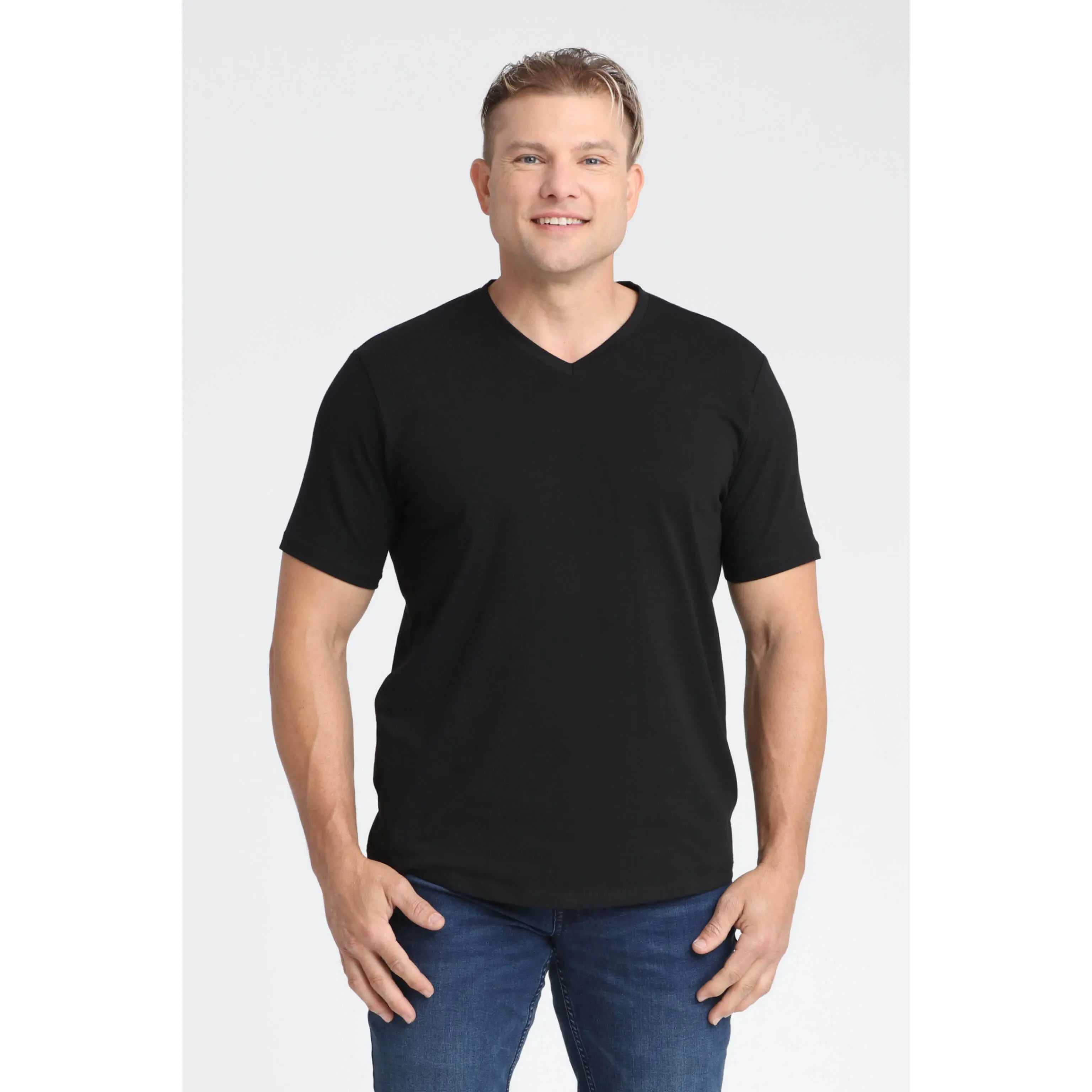 Menswear Organic V-Neck Short-Sleeve Plain Casual Top, Men's Casual Daily Wear T-Shirt
