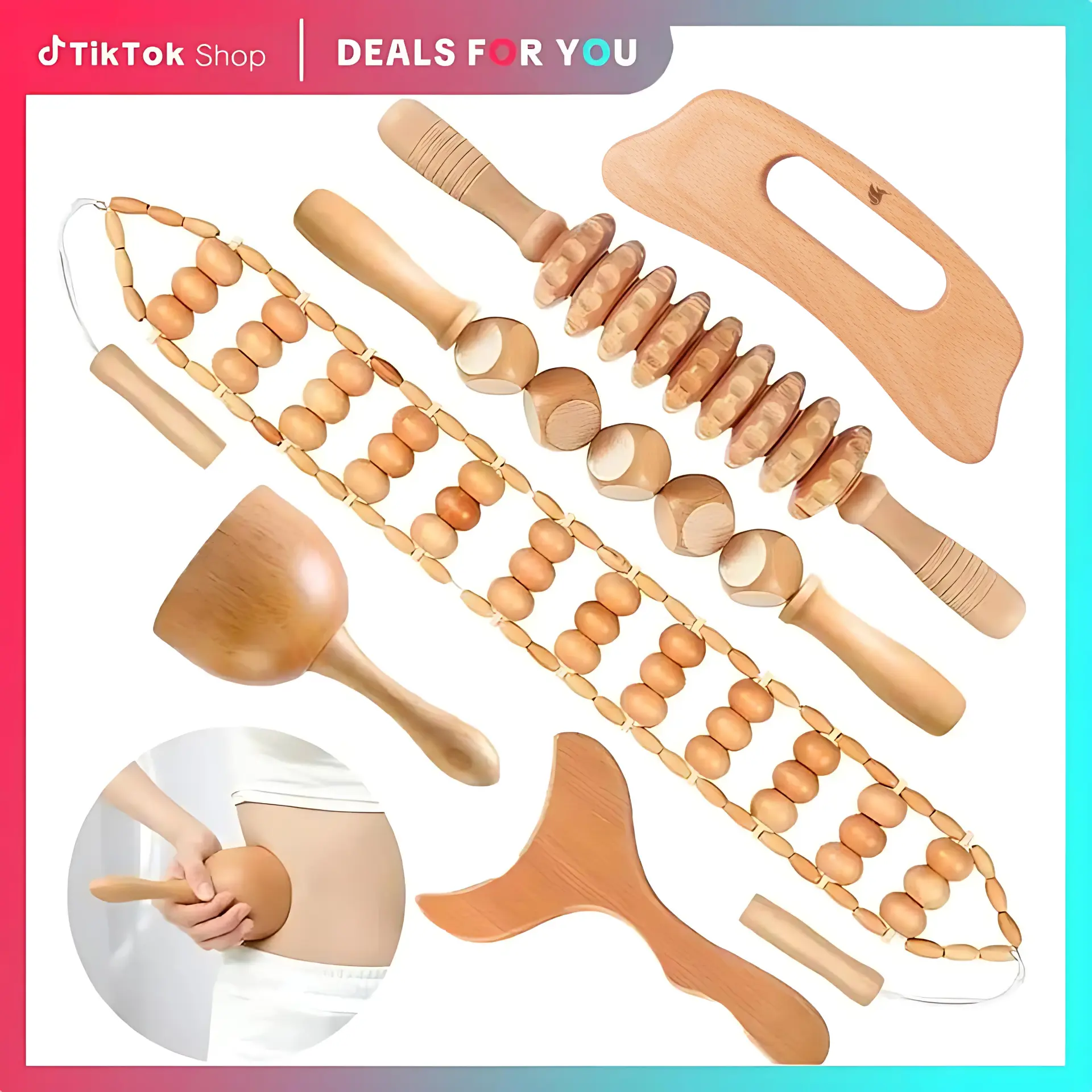 Wooden Massage Tool Set – 6 Counts Manual Massage Tools – For Body & Face Sculpting – Muscle Relaxation & Stretching – Home, Sports, Outdoor Gua Sha Tool Set – Scalp Massager – Back Massager – Foot Massager & Dealsforyoudays & Manual Massage Tools