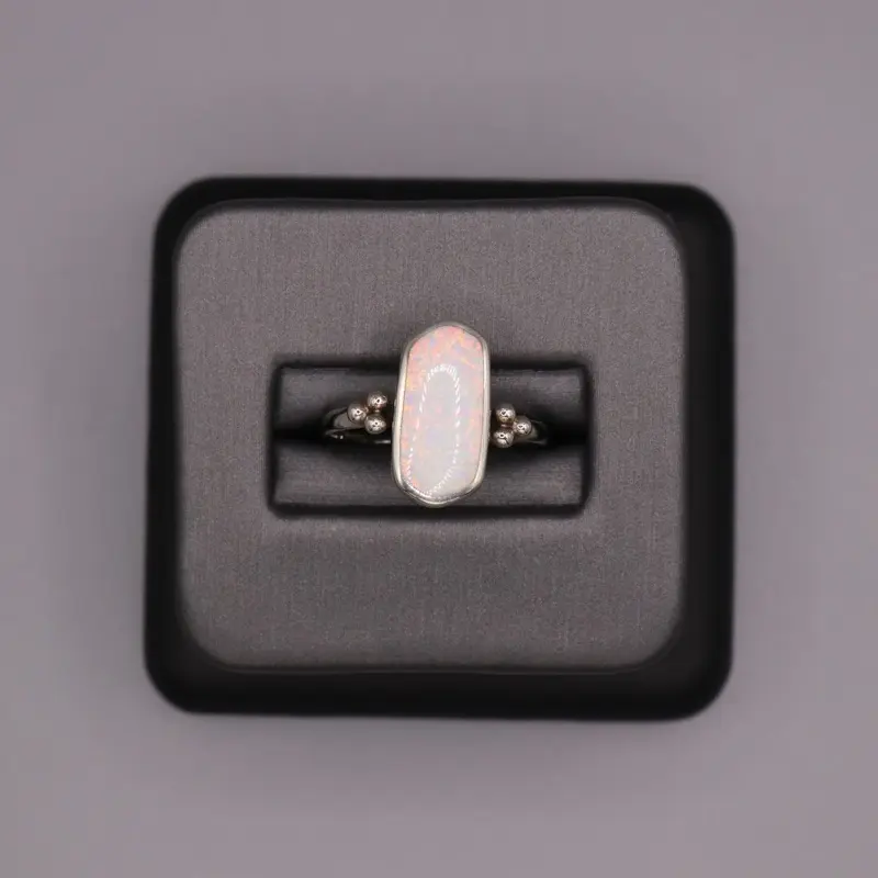 Sterling Silver Stone Ring - Rectangle Opal Sterling Silver Stone Ring - Rectangle Opal