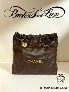 Pre-owned CHANEL Brown Quilted Calfskin 22 Hobo Bag | Gold Letter Logo, Medallion Chain Strap