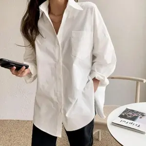 2025 Office Lady Elegant White Casual Loose Blouses Fashion Cotton Long Sleeve Women Shirt Turndown Collar Tops Womenswear Basic