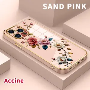 Electroplating Phone Case for iPhone 15 Pro Max 17 16 14 Plus 13 12 11 Floral Elegance Patterned Classic Square Design Non Slip TPU Soft Shell