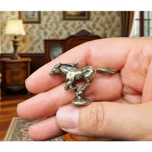 Running Wild Horse Statue - Brass Miniature Collectible - Handcrafted Figurine - Realistic Horse Sculpture - Durable Art Piece - Home Decor Gift Traditional Artwork Decorative Standing doll clothes garden gnome statue