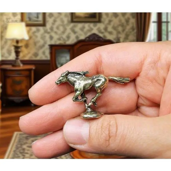 Running Wild Horse Statue - Brass Miniature Collectible - Handcrafted Figurine - Realistic Horse Sculpture - Durable Art Piece - Home Decor Gift Traditional Artwork Decorative Standing doll clothes garden gnome statue