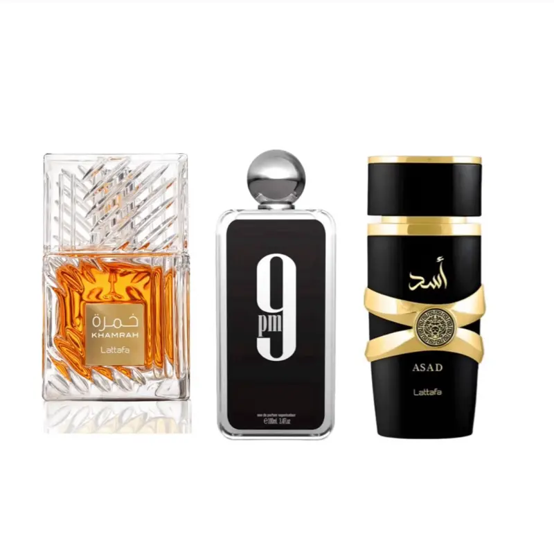 Lattafa Perfumes Khamrah + Asad + 9PM by Afnan 100ml (3.4 Fl oz) | fragrance bundle | value bundle
