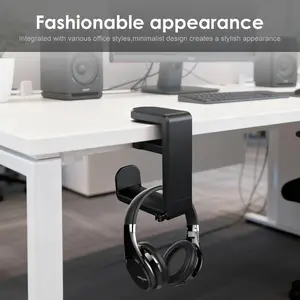 C-Clamp Headphone Stand 360° Rotating, No Drill Desk Hanger, Anti-Scratch Hook, Cable Management, 1pcs, Office & Home Use