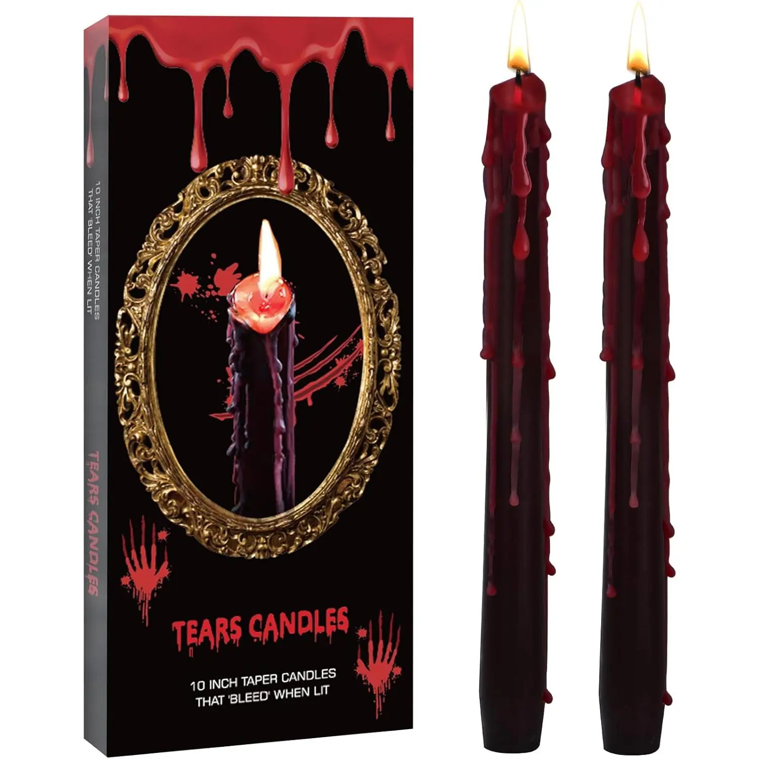6 Pack Vampire Tears Taper Candles, 10 inch Tall Bleeding Candles,  Unscented Black Tapered Candlesticks, Spooky  Drip Candles Set for Halloween Party Gothic Home Decorations