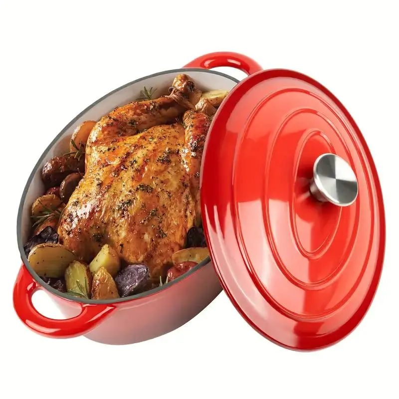 4.5 Qt Oval Enameled Cast Iron Dutch Oven with Lid - Nonstick Ceramic Braiser, Oven-Safe Up to 550°F, Dishwasher-Safe Sturdy Cookware for Baking, Pot Roasts - Compatible with Gas, Induction Stoves